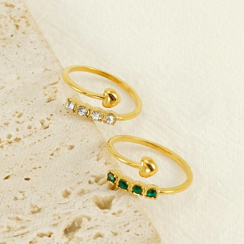 Herzform Offener Verstellbarer Ring 18K Vergoldeter Edelstahl Kristall Eingelegt Eleganter Minimalistischer Schmuck Damen