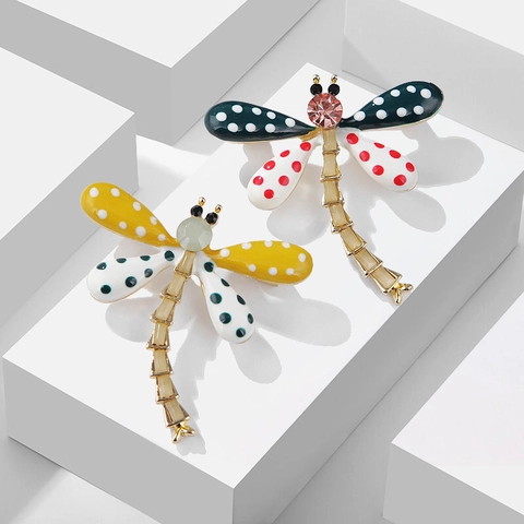 Polka Dot Libelle Brosche Für Damen Legierung Emaille Pin Mit Straß Kristall Inlay Vintage Insekten Schmuck