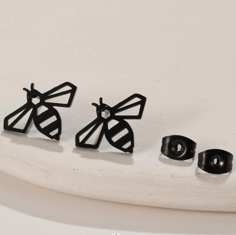 Pendientes De Botón De Abeja Huecos Geométricos Acero Inoxidable Minimalista Joyería Para Mujeres