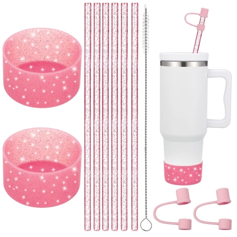 Silikon Strohhalm Becher Zubehör Mit Glitzer Strohhalm Abdeckungen Becher Stiefel Und Reinigungsbürste Staubdicht Herbruikbaar
