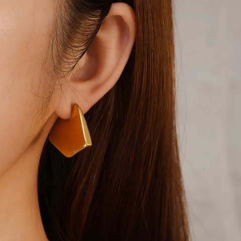 Geometrische Ohrstecker Damen Edelstahl 18K Vergoldet Unregelmäßig Poliert Minimalistisch Mode Schmuck