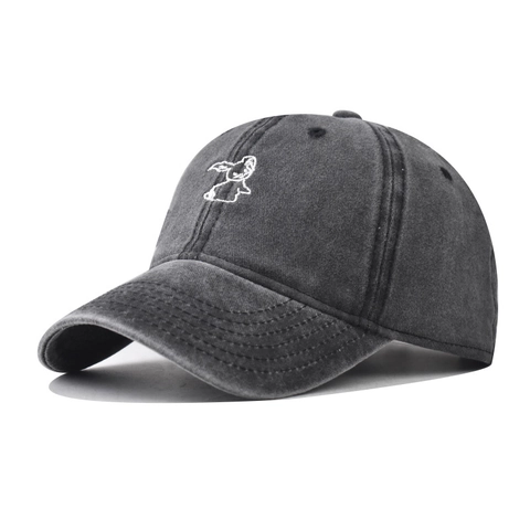 Cappello Da Baseball In Cotone Lavato Vintage Distressed Coniglio Animato Ricamato Regolabile Sole Sport Per Unisex