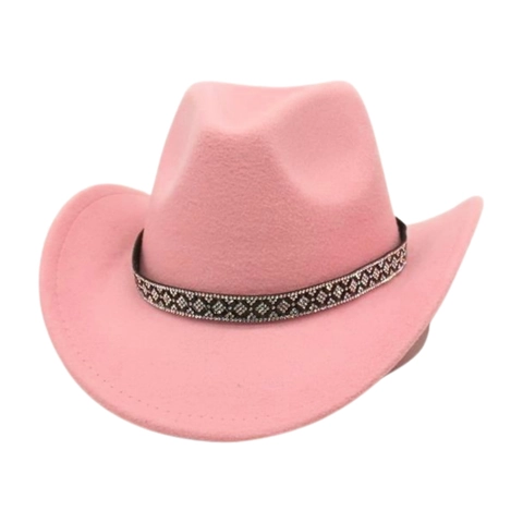 Western Cowboyhut Filz Breite Krempe Vintage Fedora Mit Geometrischem Muster Dekorgürtel Ethno Stil