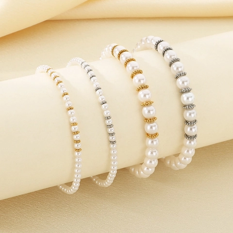 Glass Bead Faux Artificial Pearl Armband Mit Verstellbarer Legierungskette Hummerverschluss Mode Minimalistischer Schmuck Für Frauen
