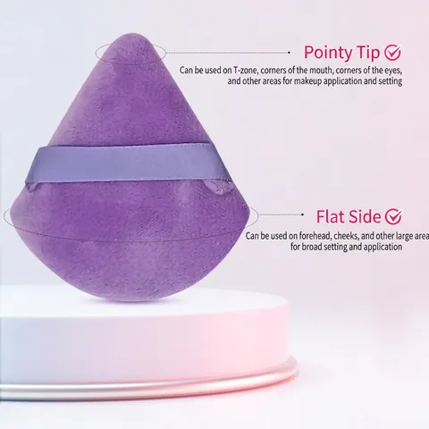 Houppe À Poudre Maquillage Éponge Velours Douce Triangulaire En Forme D'éventail Pour Poudre Libre Fond De Teint Avec Ruban