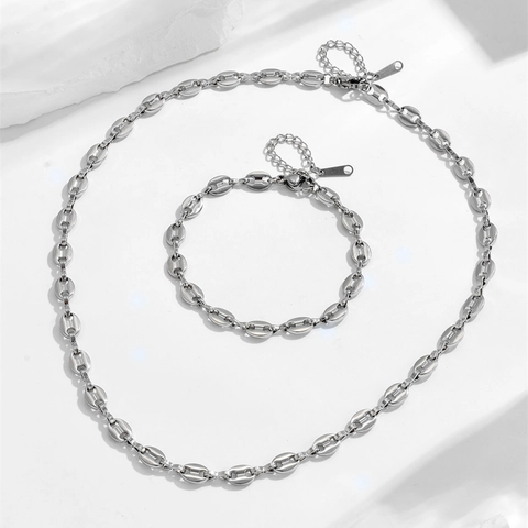 Stainless Steel Mariner Link Necklace And Bracelet Pig Nose Chain Hip Hop Minimalist Jewelry For Women Men Gold Silver