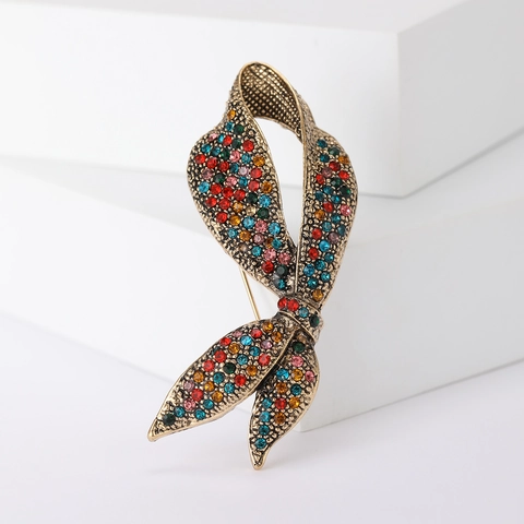 Luxus Legierung Schleife Strass Brosche Pin Für Damen Personalisiert Vintage Band Korsett Mode Schmuck Zubehör