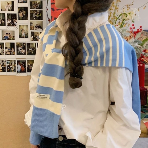 Scialle a Righe in Maglia da Donna Avvolgente per Spalle in Maglia Versatile Mantella a Righe Casual Sottile per Estate Primavera Autunno