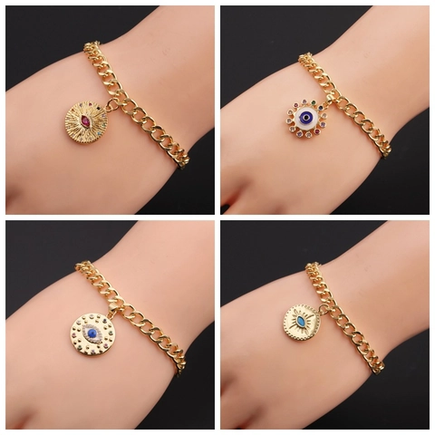 Evil Eye Armband Zirkon Vergoldetes Kupfer Verstellbar Gliederkette Boho Modeschmuck Geschenk Für Damen Mädchen Kinder