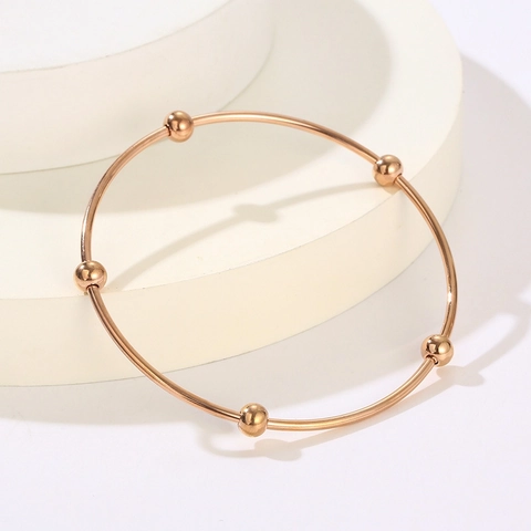 Minimalist Stainless Steel Beaded Bangle Bracelet High Polished Round Ball Coil Wire Jewelry For Women