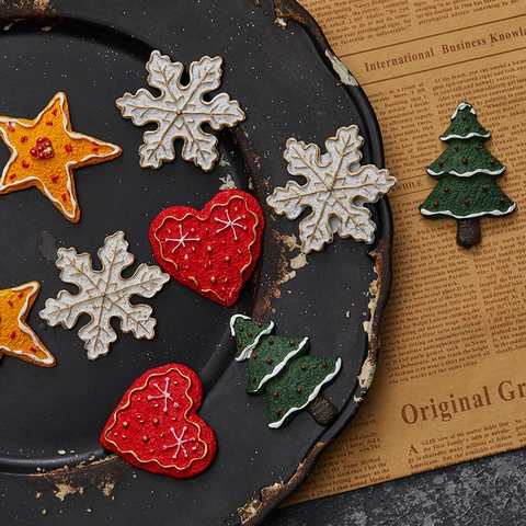 Weihnachts Kühlschrankmagnete Harz Geprägt Schneeflocke Stern Baum Herz Formen Lebkuchen Stil Festliche Küchendekor