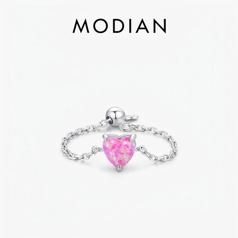 Anello A Catena Regolabile In Argento Sterling 925 Con Opale A Cuore Rosa Gioielli Romantici Minimalisti Da Donna