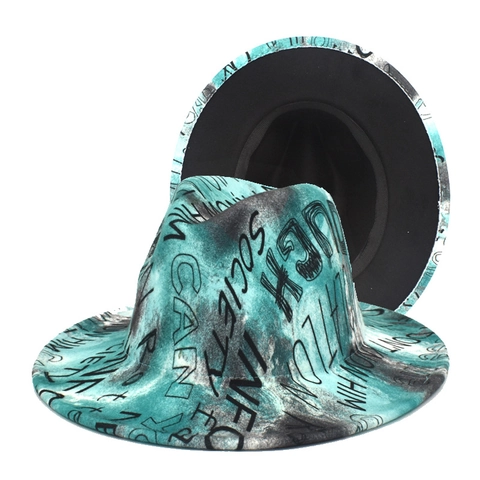 Cappello Fedora A Tesa Larga Feltro Di Lana Tie Dye Stampa Graffiti Streetwear Vintage Per Uomo Donna