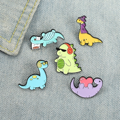 Spilla Smaltata Dinosauro Cartone Animato Pin Lega Metallo Simpatici Distintivi Animali Per Zaini Vestiti Gioielli Decorativi