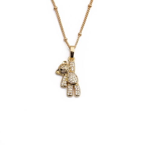 Collier Pendentif Ours En Peluche Mignon Cuivre Plaqué Or Avec Strass Étincelants Bijoux Style Dessin Animé Pour Femmes