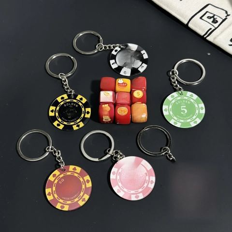 Portachiavi Gettone Da Casinò Acrilico Perline Quadrate Mahjong Portafortuna Ciondolo Ornamento Per Borsa