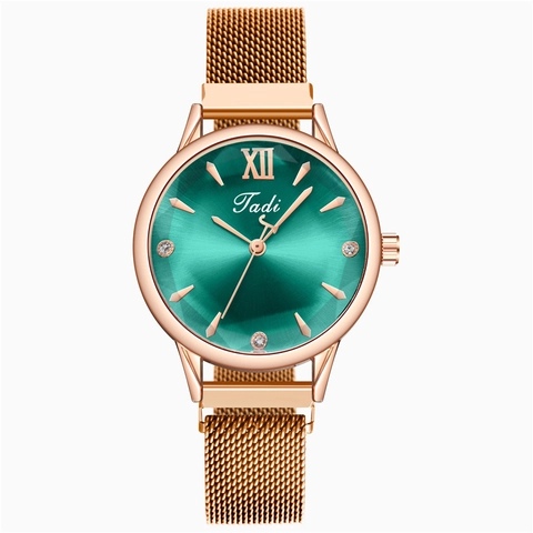 Mode Dames Quartz Horloge Milanese Roestvrij Stalen Mesh Band Magneetsluiting Strass Romeinse Cijfers Wijzerplaat Elegant Polshorloge