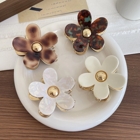 Pinza De Pelo Flor Elegante Estilo Francés Resina Metal Accesorio Para Mujeres