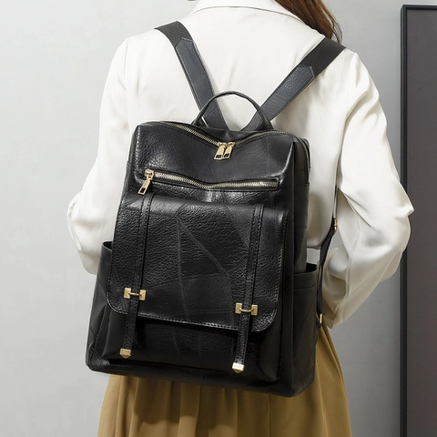 Mochila De Cuir PU Vintage Gran Capacidad Impermeable Viaje Para Mujeres Retro Moda Ocio Escuela Bolso