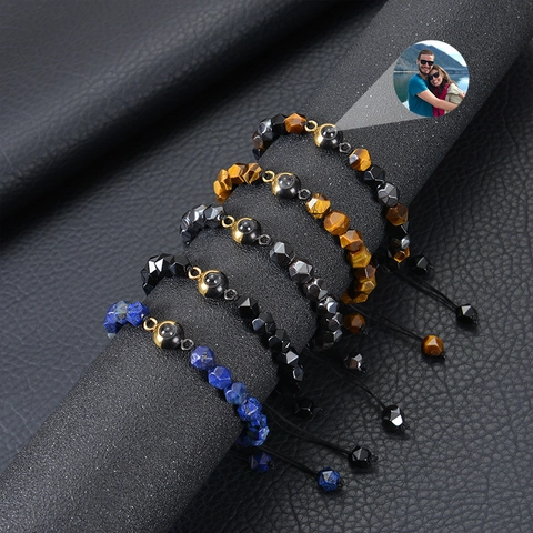 Bracelet De Projection De Photos En Perles De Pierre Naturelle Oeil De Tigre Obsidienne Unisexe Réglable Bijoux De Mode