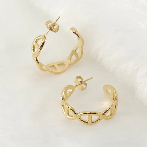 Orecchini A Cerchio In Acciaio Inossidabile Placcato Oro 18K Design A Catena D'Ancora Cavi Gioielli Geometrici Per Donne
