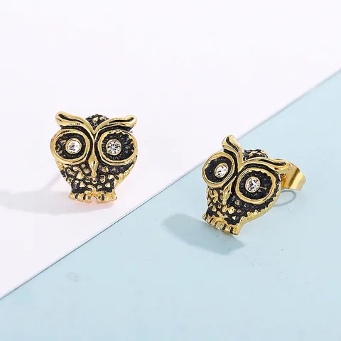 Retro Uil Oorknopjes Roestvrij Staal Met Fonkelende Strass Ogen Vintage Dierlijke Sieraden Accessoire Voor Dames Heren