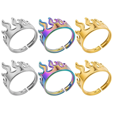Flame Open Ring 304 Stainless Steel Adjustable Hollow Geometric Band Niche Minimalist Cold Style For Men And Women