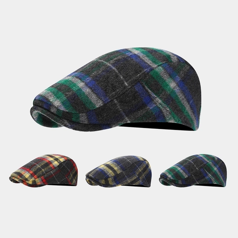 Casquette Plate Vintage En Mélange De Laine À Carreaux Style Britannique Rétro Ivy Cap Pour Hommes Femmes Automne Hiver