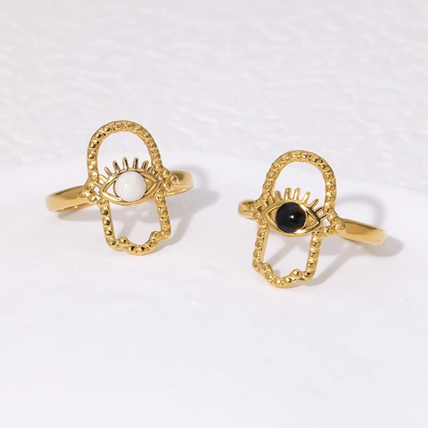 Hamsa Hand Ring Böser Blick 18K Vergoldeter Edelstahl Verstellbar Offenes Band Modeschmuck Für Frauen