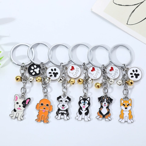 Portachiavi con Cane in Stile Americano Lega di Zinco Smalto Bulldog Husky Schnauzer Cucciolo Ciondolo per Borsa Regalo per Uomo Donna