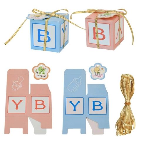 Boîtes Cadeaux Alphabet Cube Fête Prénatale Papier Bonbonnières Avec Ruban Et Étiquettes Pour Anniversaire Mariage Fête