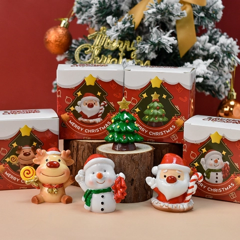 Cute Christmas Miniature Figurines Resin Desktop Ornaments Santa Claus Snowman Reindeer Animal Festive Holiday Gift Decor