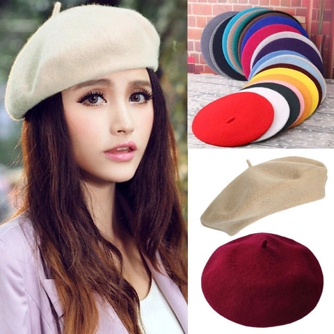 Women Solid Color Wool Blend Beret Hat French Retro Elegant Painter Cap Versatile Autumn Winter Warm Fashion Accessory