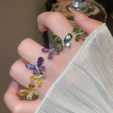 Schmetterling Offener Ring Funkelnder Zirkonia Kupfer Verstellbarer Fingerring Eleganter Schmuck Für Damen Mode Luxus Design