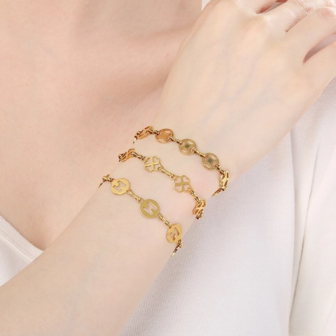 Pulsera De Acero Inoxidable Para Mujer Patrón De Cara Sonriente Geométrica Hueca Cierre De Langosta Ajustable Joyería De Moda Elegante