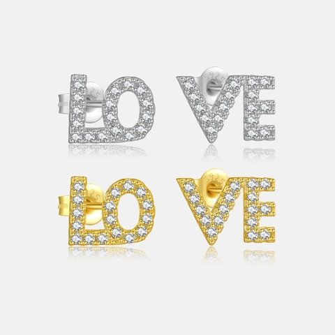 Orecchini A Lobo Lettera Love Zirconia Cubica Intarsiata Delicato 925 Argento Sterling Perno Gioielli Eleganti Da Donna