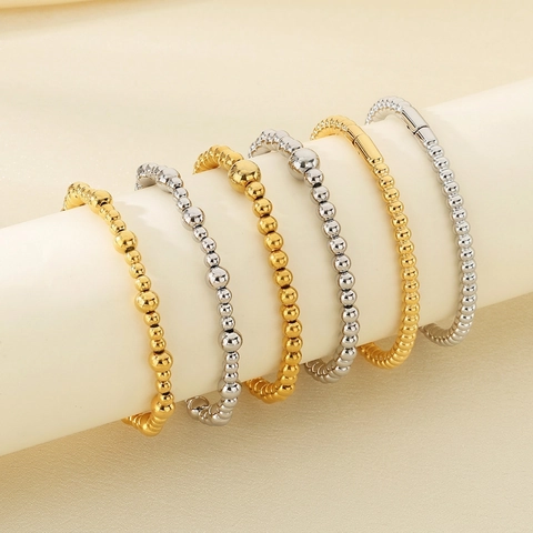 Minimalist Round Bead Bracelet Stainless Steel Gold Plated Polished Geometric Fashion Jewelry For Women Elegant
