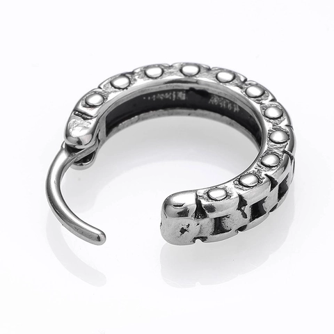 Stainless Steel Hoop Earrings Vintage Silver Geometric Textured Punk Gothic Huggies For Men Unisex
