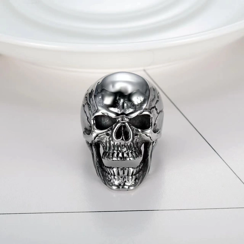 Anello Teschio Retrò Acciaio Inossidabile Lucidato Punk Rock Gotico Gioielli Per Uomo Unisex
