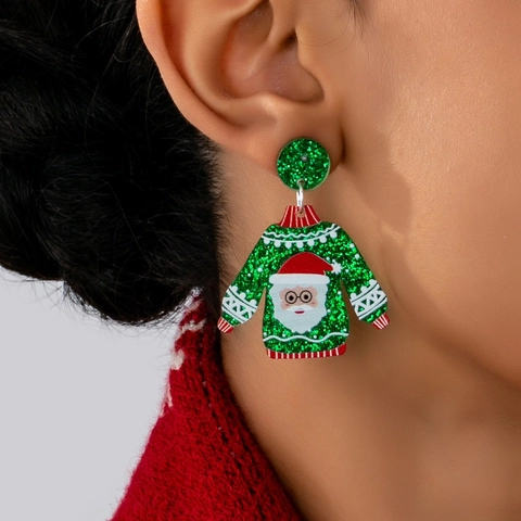 Boucles D'oreilles Arbre De Noël Acrylique Paillettes Pull Moche Verre Champagne Bijoux Vacances Pour Femmes Personnalisé Éclat Festif