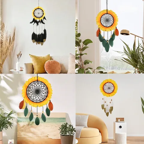 Sonnenblume Traumfänger Handgefertigte Feder Eisenring Wandbehang Deko Für Schlafzimmer Wohnzimmer Nativer Stil
