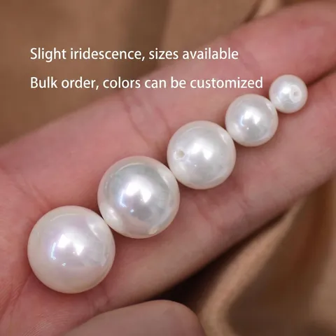 Round Glass Artificial Pearl Loose Beads Iridescent White Half Hole For Jewelry Making DIY Elegant Glossy Accessories