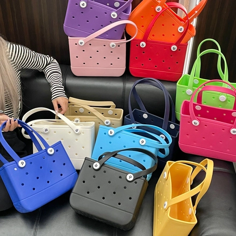 EVA Beach Tote Bag Waterproof Perforated Washable Open Top Large Capacity Outdoor Travel Shopping Handbag For Women