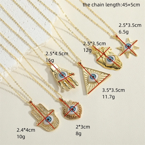 Evil Eye Anhänger Halskette Kupfer Harz Zirkon Hamsa Hand Herz Dreieck Stern Schutzschmuck Für Damen