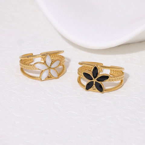 Blumen Ring Offen Edelstahl Emaille Mehrlagig Gedrehtes Band Verstellbar Vintage Minimalistisch Damen