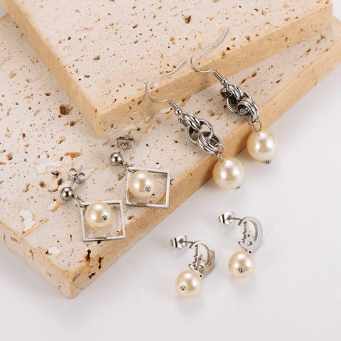 Geometrische Kunstparel Hangende Oorbellen 304 Roestvrij Staal Vierkant Halve Maan Eiffeltoren Elegante Sieraden Voor Vrouwen