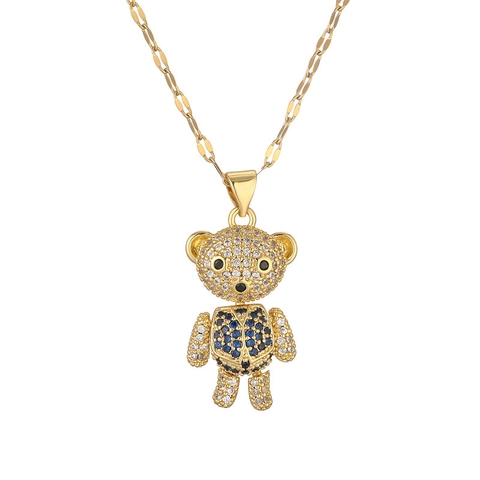 Collana Con Ciondolo A Forma Di Orso Alla Moda Arti Mobili Gioielli In Rame Con Zirconi Strass Simpatico Accessorio Per Donne