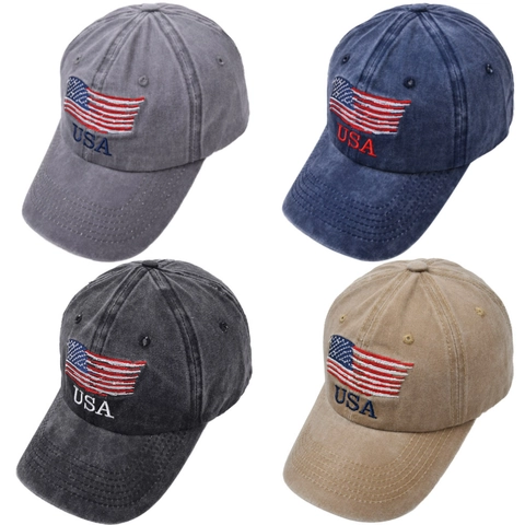 Gorra De Béisbol De Algodón Lavado Vintage Bordado Bandera USA Ajustable Retro Sombrero De Sol Unisex