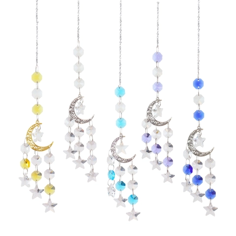 Crystal Suncatcher Moon Star Prism Hanging Ornament Bohemian Rainbow Maker For Home Window Decor Metal Alloy Craft