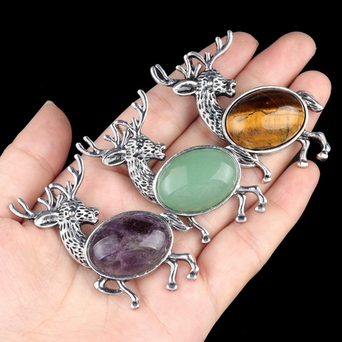Spilla Pendente Renna Alce Vintage Lega Intarsiata Cristallo Pietra Semipreziosa Spilla Moda Gioielli Accessorio